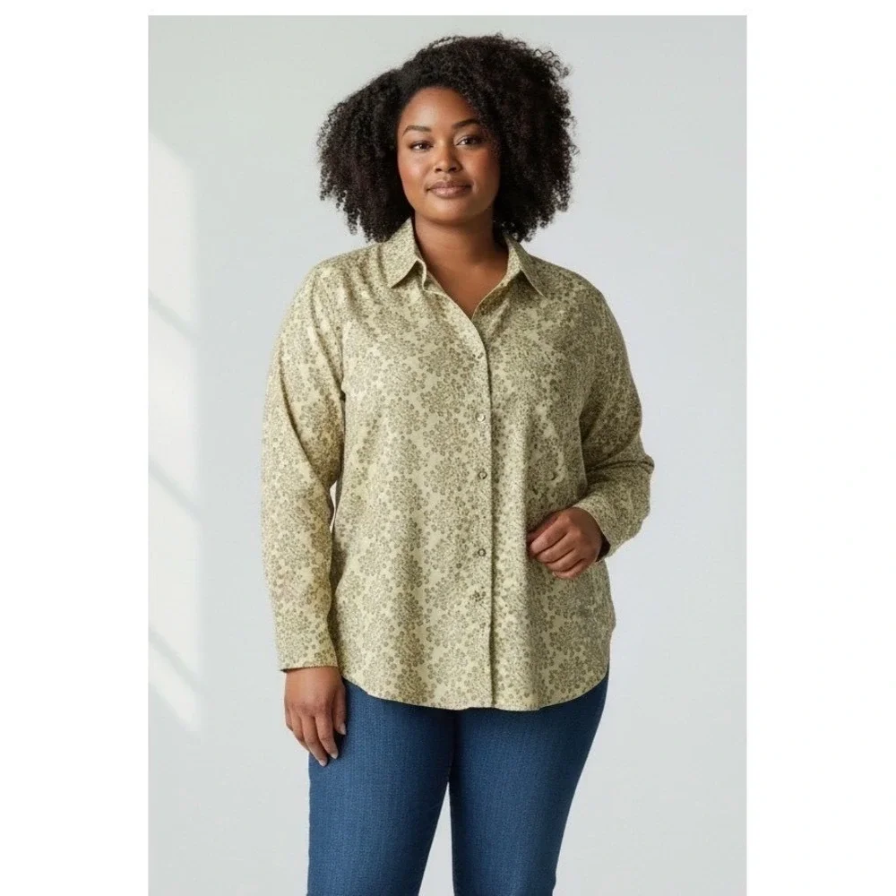 J. Jill Embroidered Button Down Shirt Womens Green Large, Floral Paisley Cotton - Picture 1 of 8